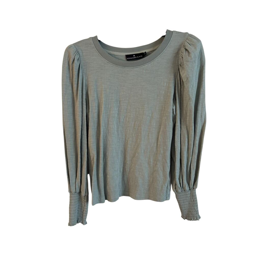 Pomander Place Tuckernuck Puff Long Sleeve Crew Sage Green Size XS 100% Cotton